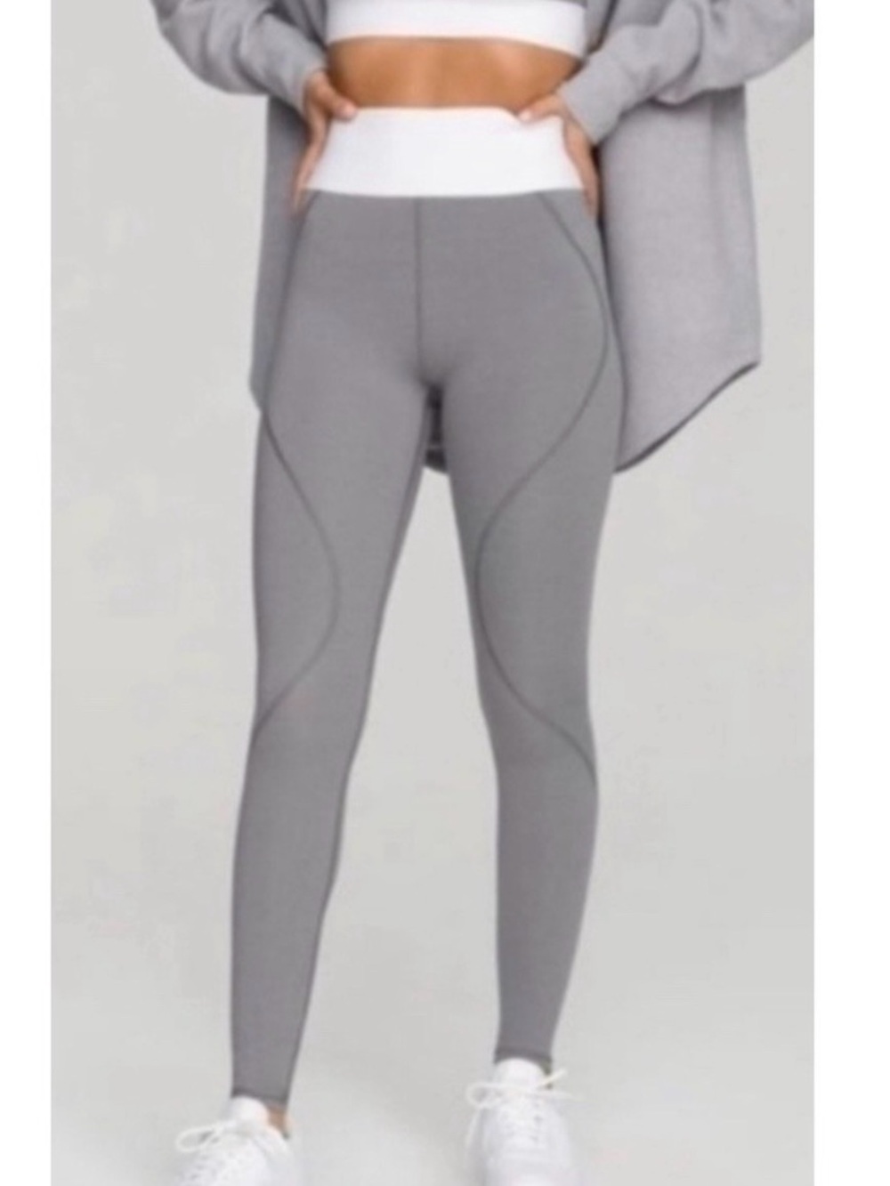 Good American Light Gray Leggings with Cream Waistband size 1